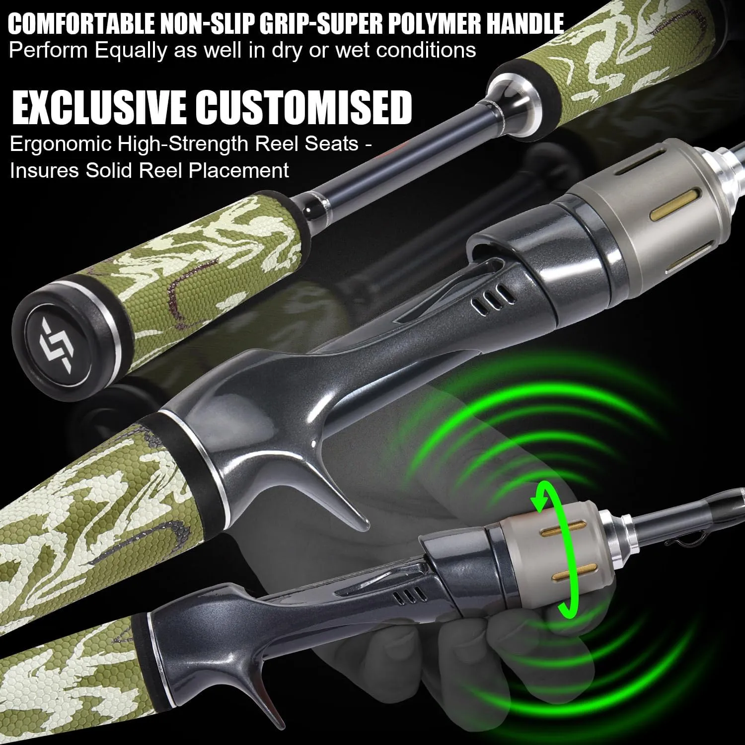 Sougayilang Baitcaster Combo, 30Ton 24Ton Graphite 2-Piece Blanks Casting Fishing Rod,SuperPolymer Handle,“S” Style Hook Keeper with Camo Baitcasting Reel