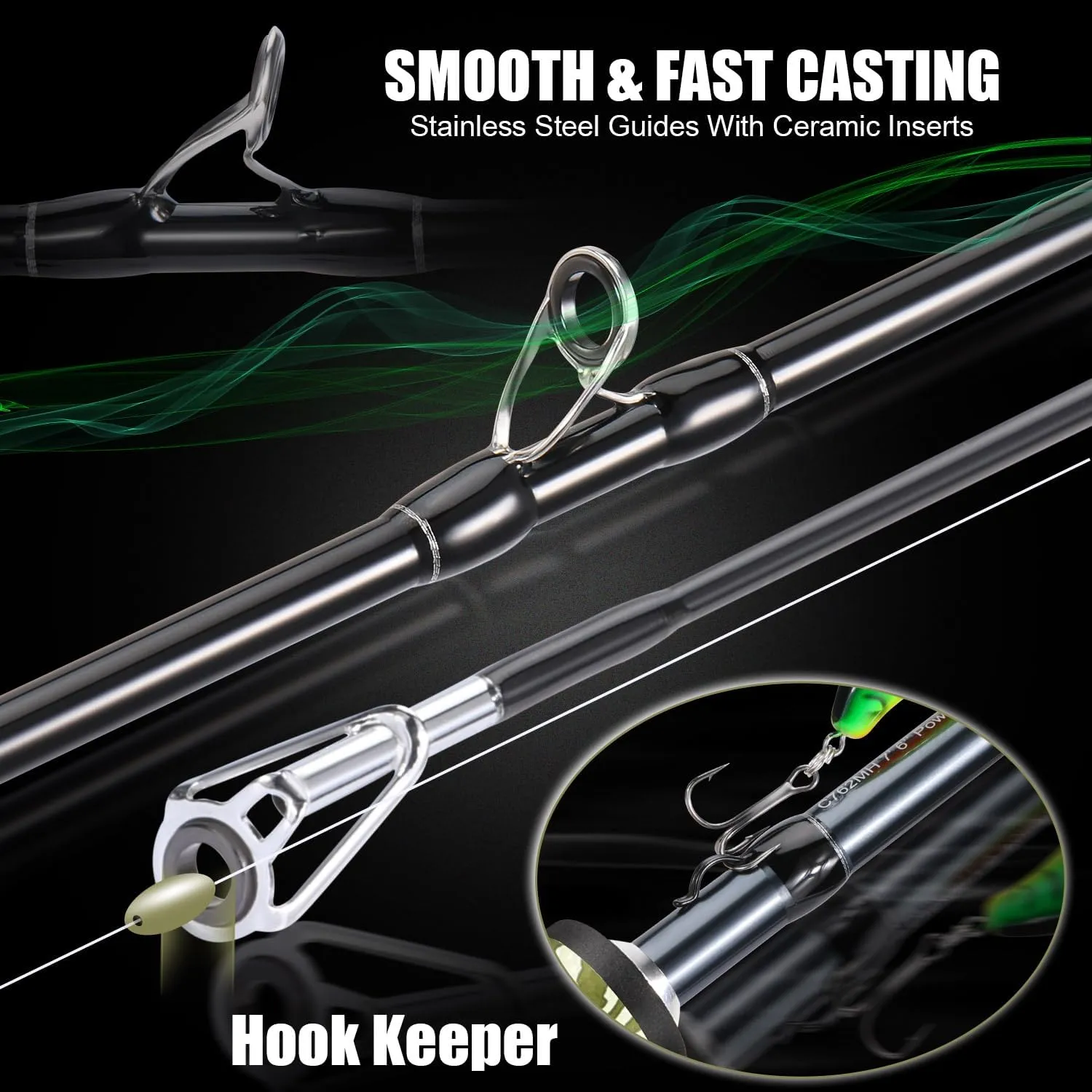 Sougayilang Baitcaster Combo, 30Ton 24Ton Graphite 2-Piece Blanks Casting Fishing Rod,SuperPolymer Handle,“S” Style Hook Keeper with Camo Baitcasting Reel