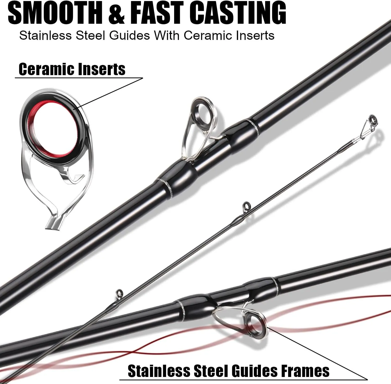 Sougayilang BD Fishing Rods,Graphite Spinning Rod & Casting Rod Zirconium Oxide Ring Stainless Steel Guides, SuperPolymer Handle