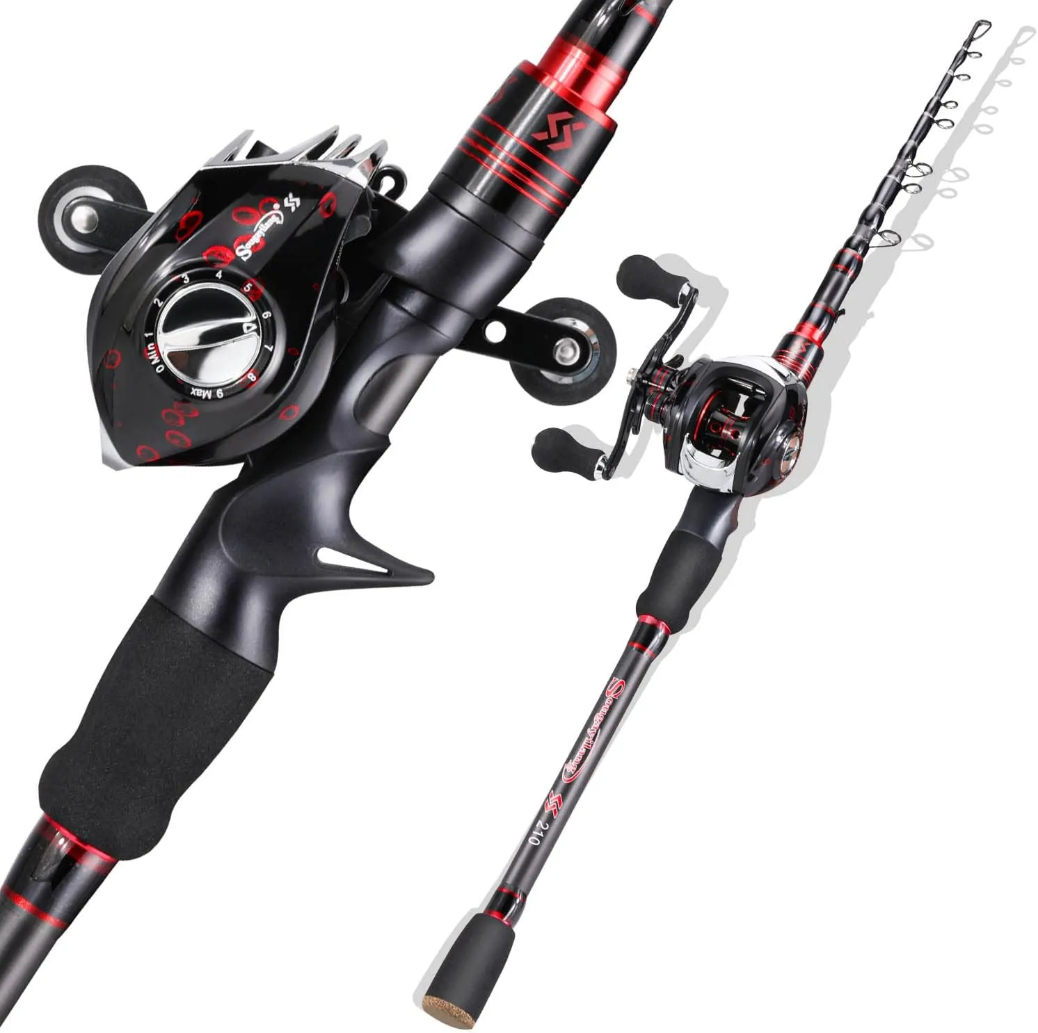 Sougayilang Fishing Rod and Reel Combo, Telescopic Casting Rod Baitcasting Reel with Carrier Bag Baitcaster Combo for Freshwater Saltwater