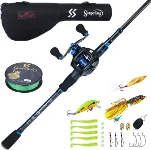 Sougayilang Fishing Rod and Reel Combo, Telescopic Casting Rod Baitcasting Reel with Carrier Bag Baitcaster Combo for Freshwater Saltwater