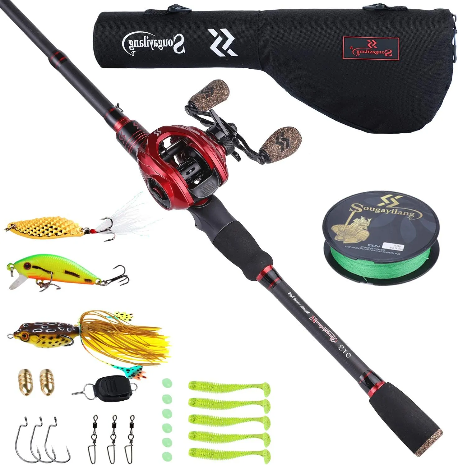 Sougayilang Fishing Rod and Reel Combo, Telescopic Casting Rod Baitcasting Reel with Carrier Bag Baitcaster Combo for Freshwater Saltwater