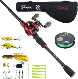 Sougayilang Fishing Rod and Reel Combo, Telescopic Casting Rod Baitcasting Reel with Carrier Bag Baitcaster Combo for Freshwater Saltwater