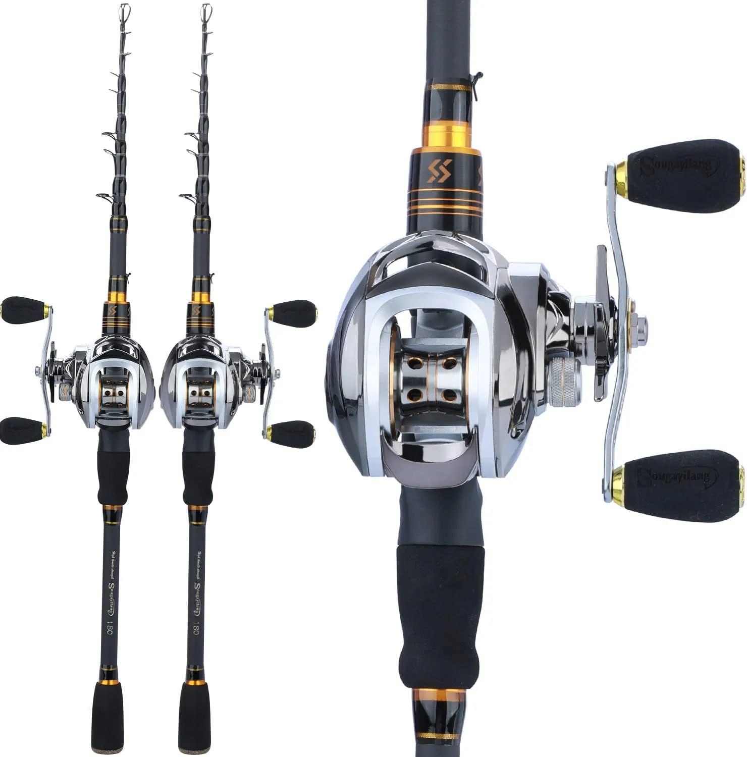 Sougayilang Fishing Rod and Reel Combo, Telescopic Casting Rod Baitcasting Reel with Carrier Bag Baitcaster Combo for Freshwater Saltwater