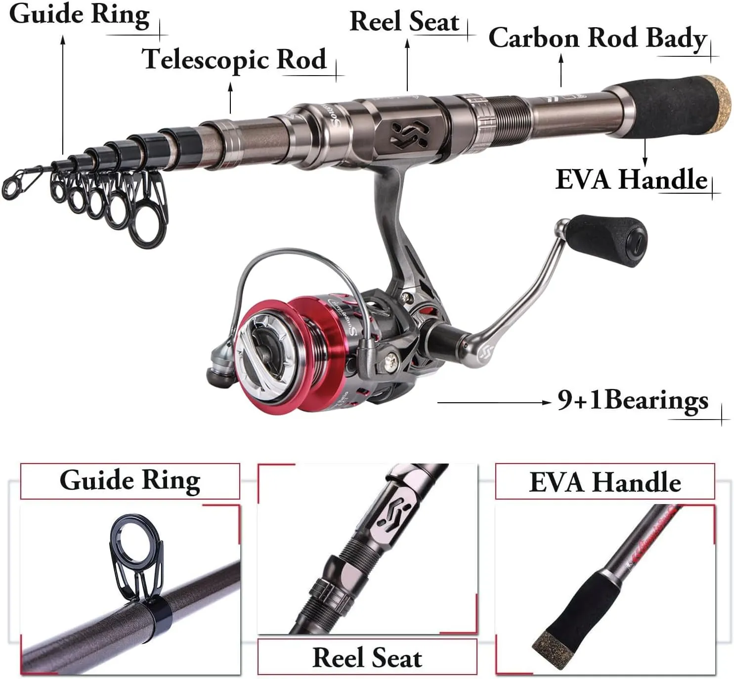 Sougayilang Fishing Rod Reel Combinations, 24 Ton Carbon Fiber, Portable Telescopic Fishing Rod Spinning Reels for Travel Saltwater Freshwater Fishing Gifts for People