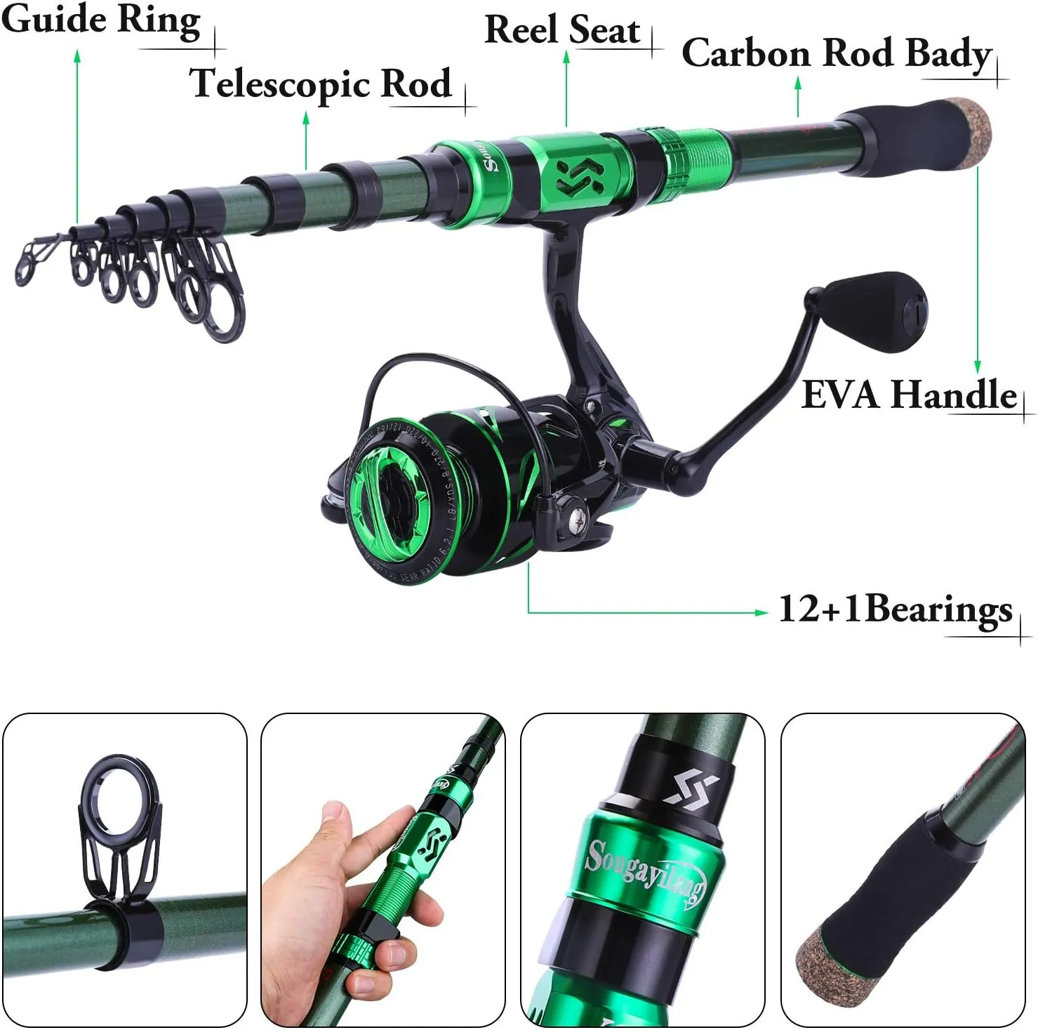 Sougayilang Fishing Rod Reel Combinations, 24 Ton Carbon Fiber, Portable Telescopic Fishing Rod Spinning Reels for Travel Saltwater Freshwater Fishing Gifts for People