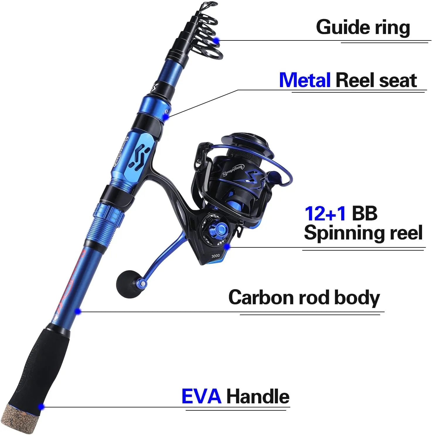 Sougayilang Fishing Rod Reel Combinations, 24 Ton Carbon Fiber, Portable Telescopic Fishing Rod Spinning Reels for Travel Saltwater Freshwater Fishing Gifts for People