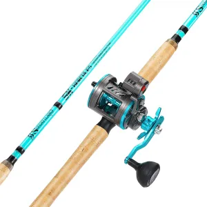 Sougayilang Inshore Fishing Rod Combo with Line Counter Fishing Reel Suitable for Catfish, Salmon/Steelhead, Striper Bass Fishing