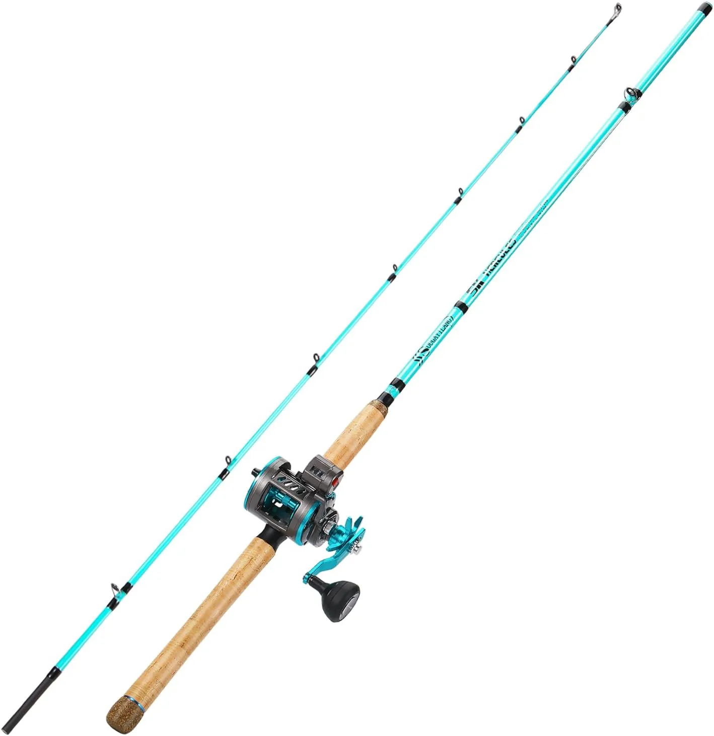 Sougayilang Inshore Fishing Rod Combo with Line Counter Fishing Reel Suitable for Catfish, Salmon/Steelhead, Striper Bass Fishing