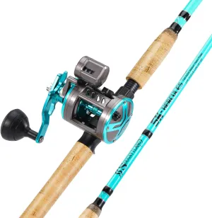 Sougayilang Inshore Fishing Rod Combo with Line Counter Fishing Reel Suitable for Catfish, Salmon/Steelhead, Striper Bass Fishing