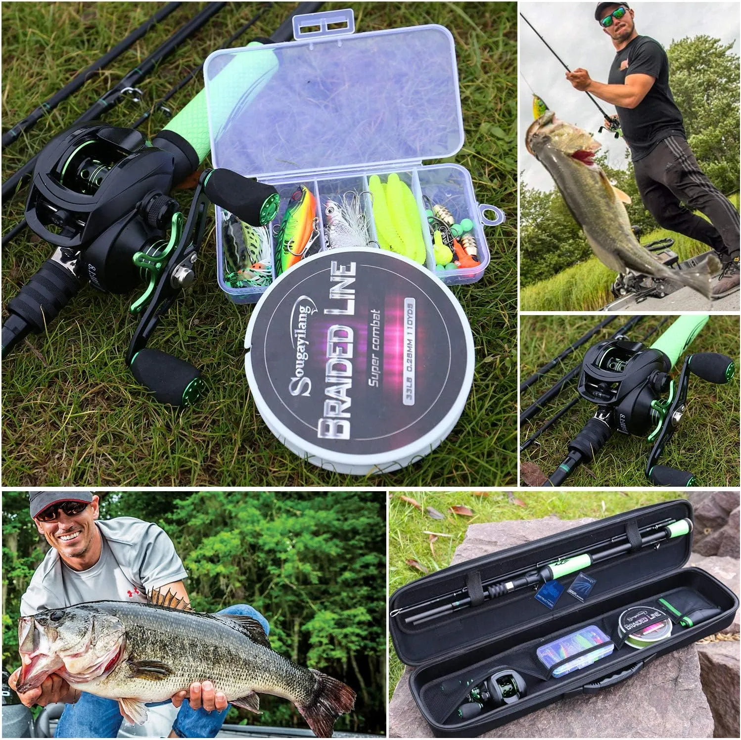 Sougayilang Speed Bass Fishing Rods, Porable Light Weight High Carbon 4 Pc Blanks for Travel Freshwater Fishing-Spinning & Casting