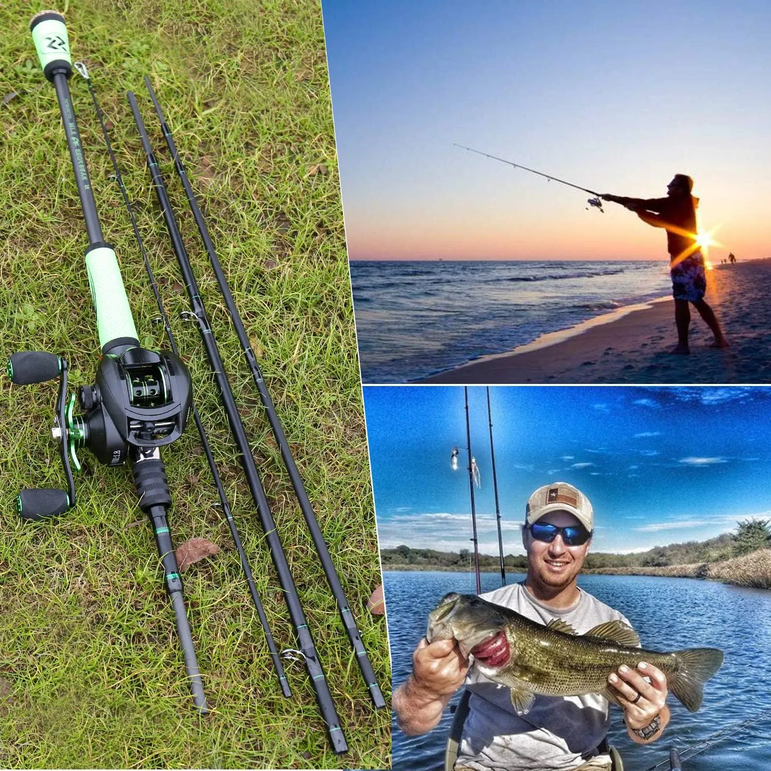 Sougayilang Speed Bass Fishing Rods, Porable Light Weight High Carbon 4 Pc Blanks for Travel Freshwater Fishing-Spinning & Casting