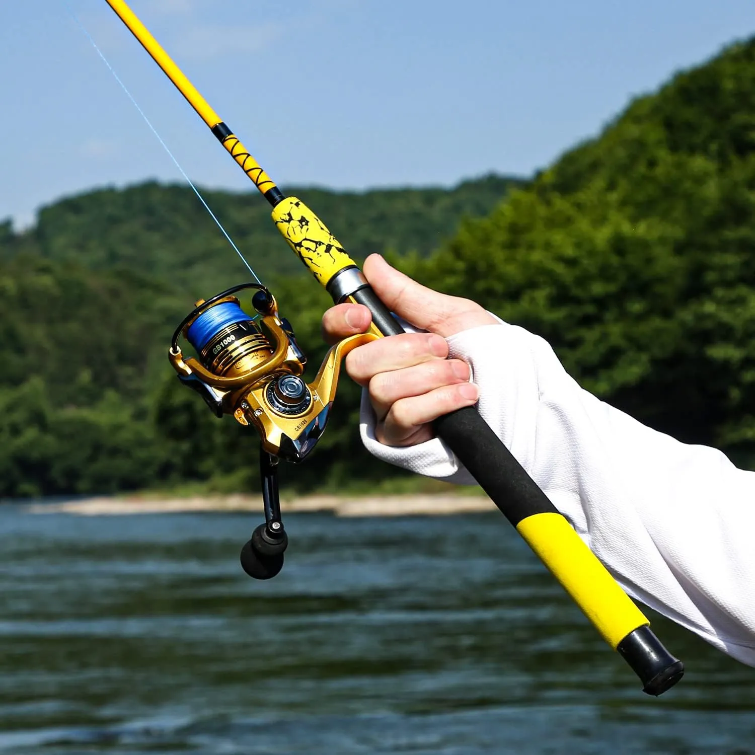 Sougayilang Spinning Reel and 2-Piece Fishing Rod Combo, Durable Graphite & Fiberglass Rod, Split-Grip Cork Handle,Right/Left Handle Position