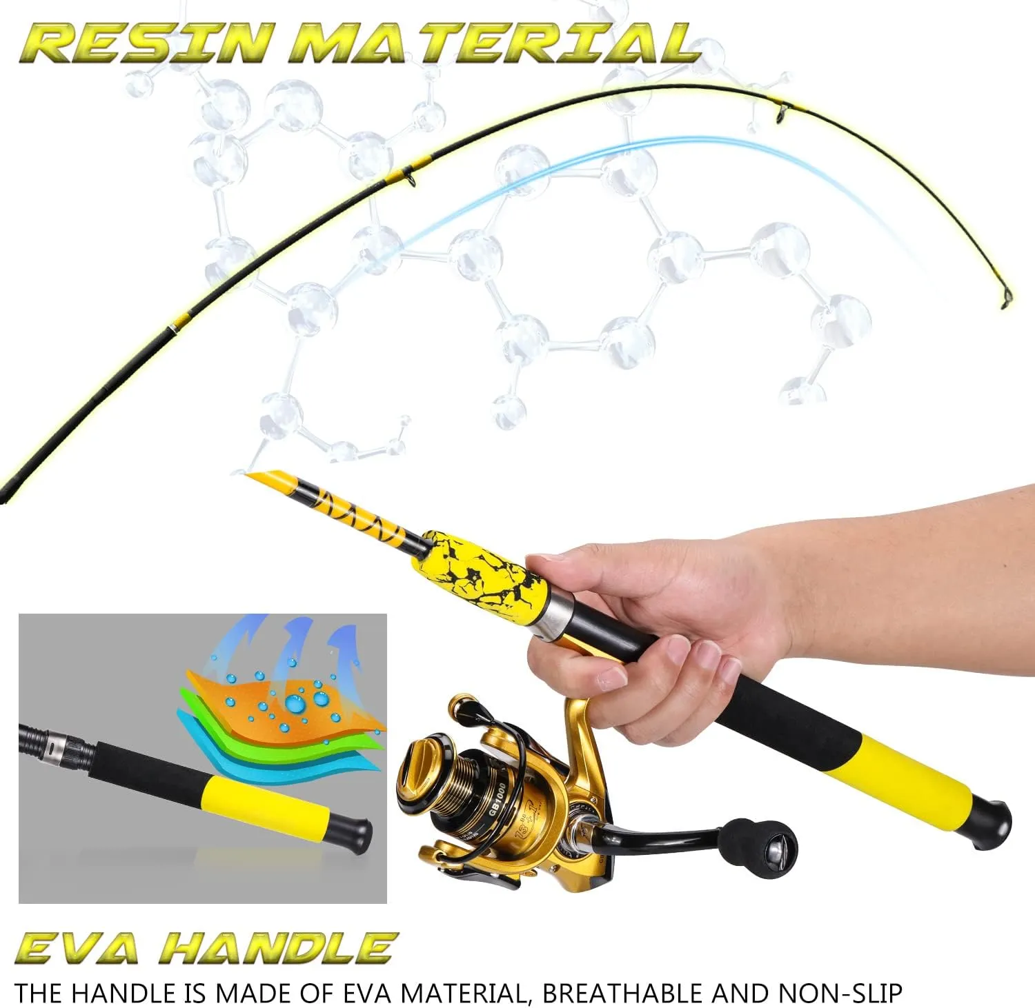 Sougayilang Spinning Reel and 2-Piece Fishing Rod Combo, Durable Graphite & Fiberglass Rod, Split-Grip Cork Handle,Right/Left Handle Position
