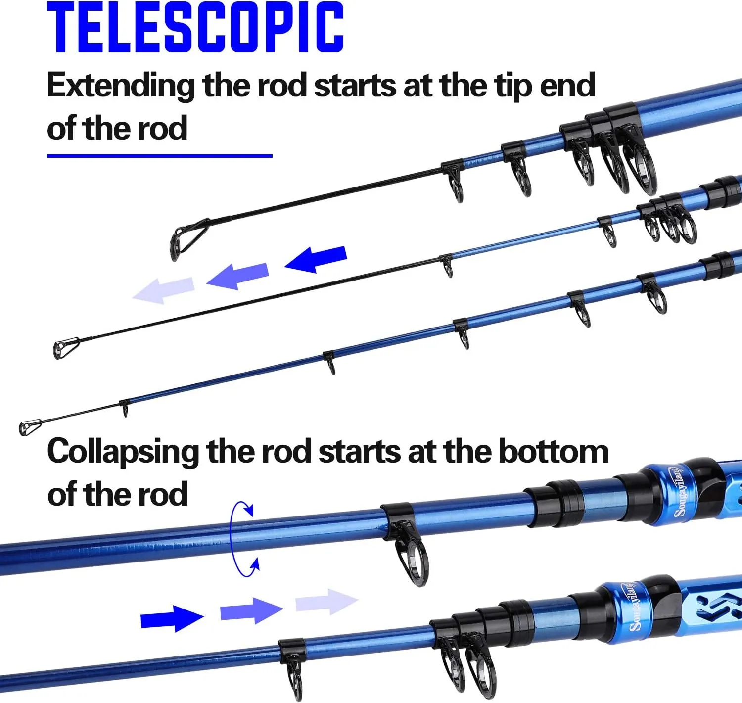 Sougayilang Telescopic Fishing Rod - 24 Ton Carbon Fiber,CNC Machined Reel Seat, Comfortable EVA Handle, Travel Fishing Rod for Bass Trout Fishing