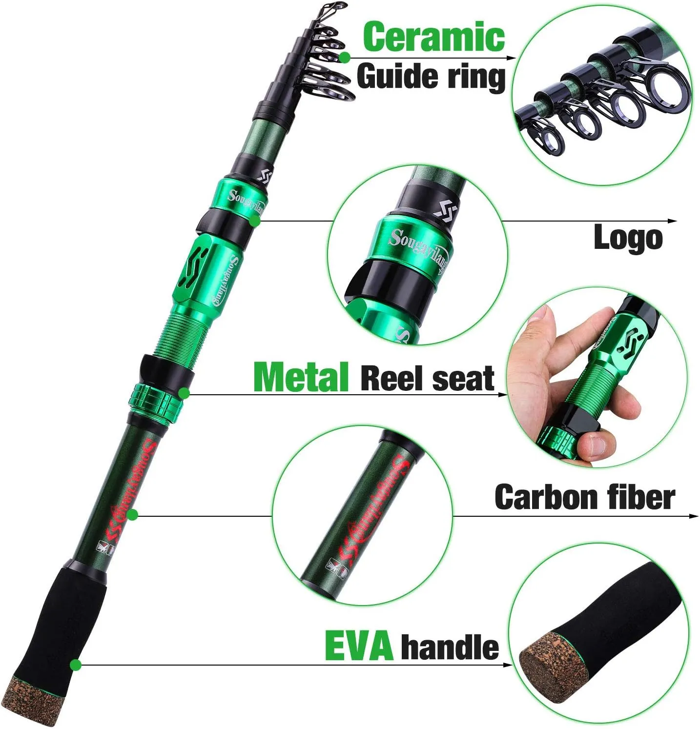 Sougayilang Telescopic Fishing Rod - 24 Ton Carbon Fiber,CNC Machined Reel Seat, Comfortable EVA Handle, Travel Fishing Rod for Bass Trout Fishing