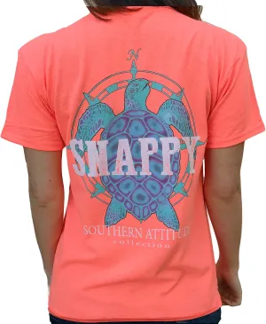 Southern Attitude Nautical Compass Snappy Turtle Heather Coral Short Sleeve T-Shirt