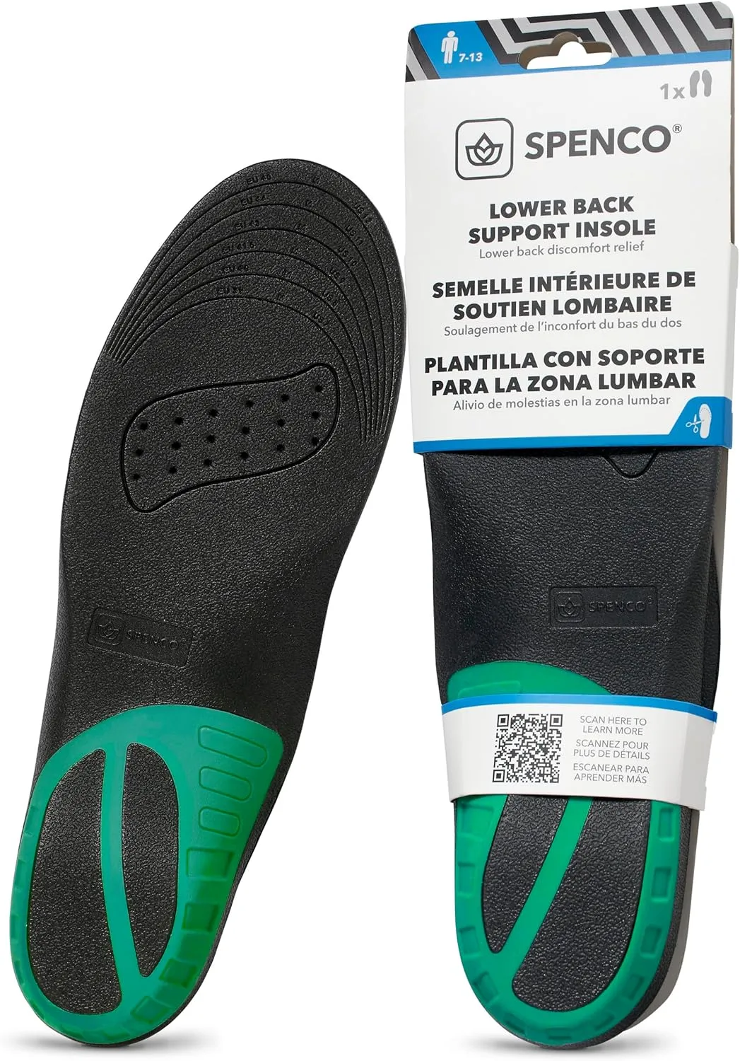 Spenco Lower Back Support Insole, Trim to Fit, Men's 7-13 / Women's 5-11
