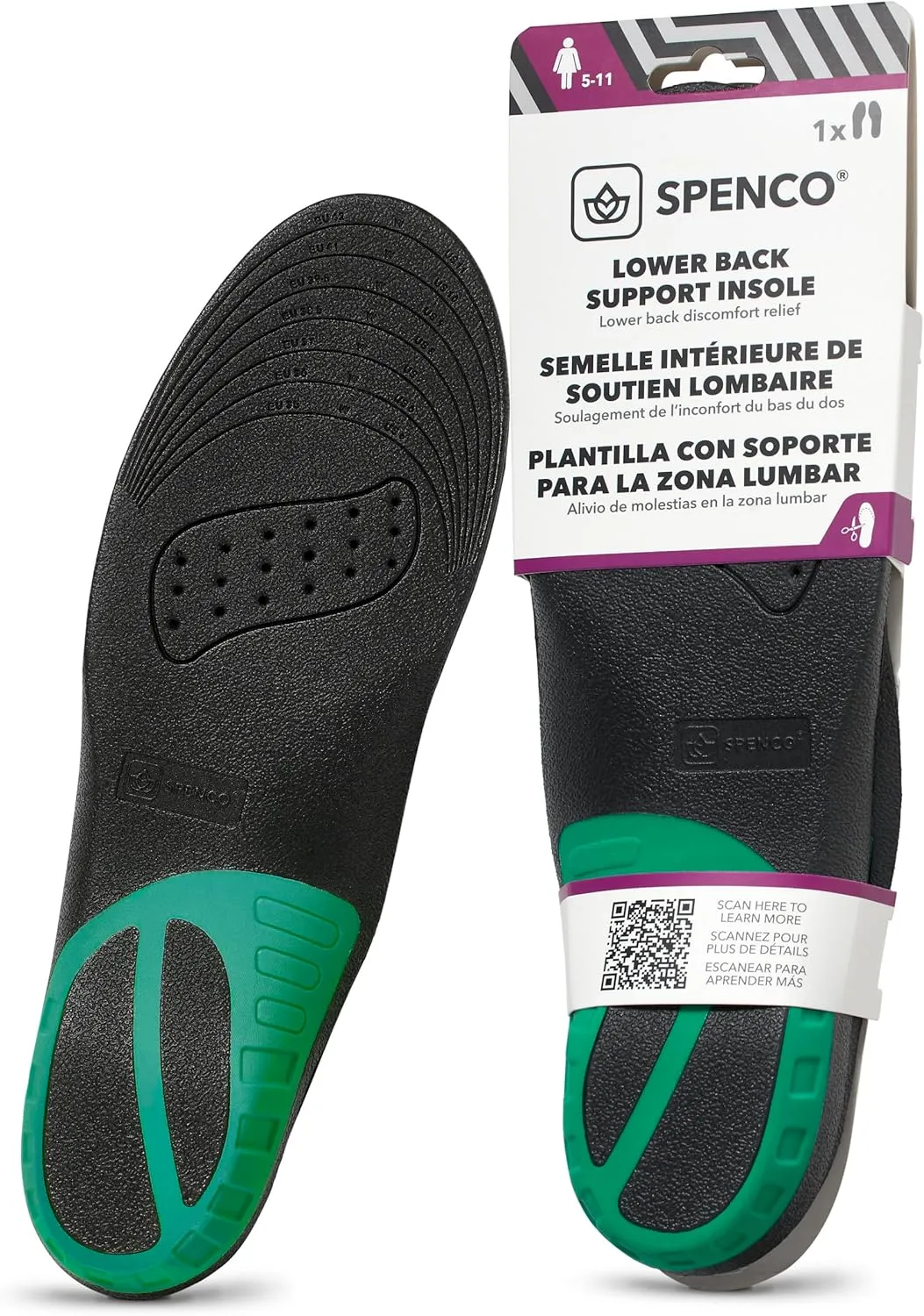 Spenco Lower Back Support Insole, Trim to Fit, Men's 7-13 / Women's 5-11