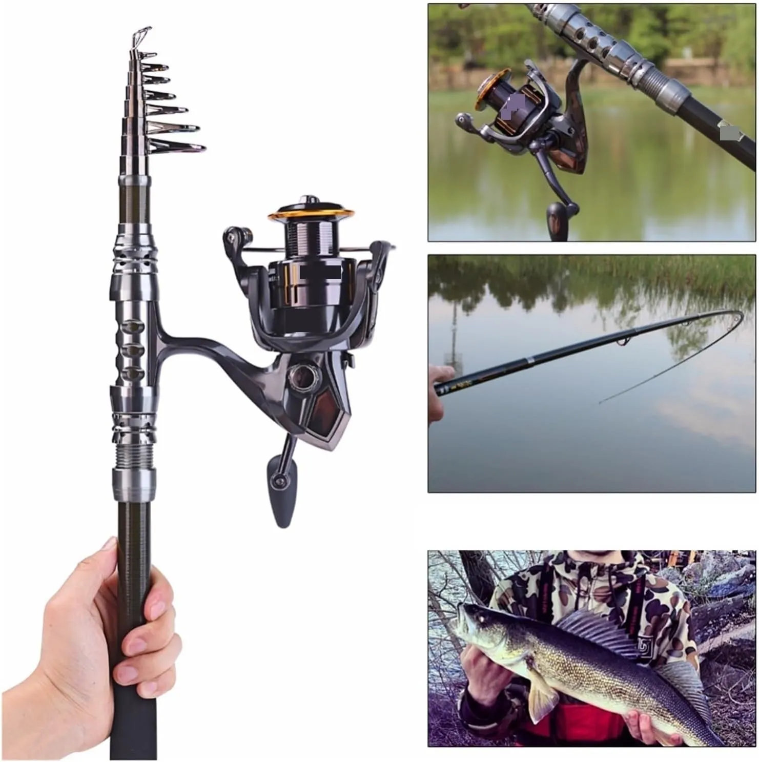 Spinning Fishing Rod Combo 1.8-3.6m Telescopic Fishing Rod and 14BB Spinning Fishing Reel Wheel Set Fishing Rod Kit Leisurely