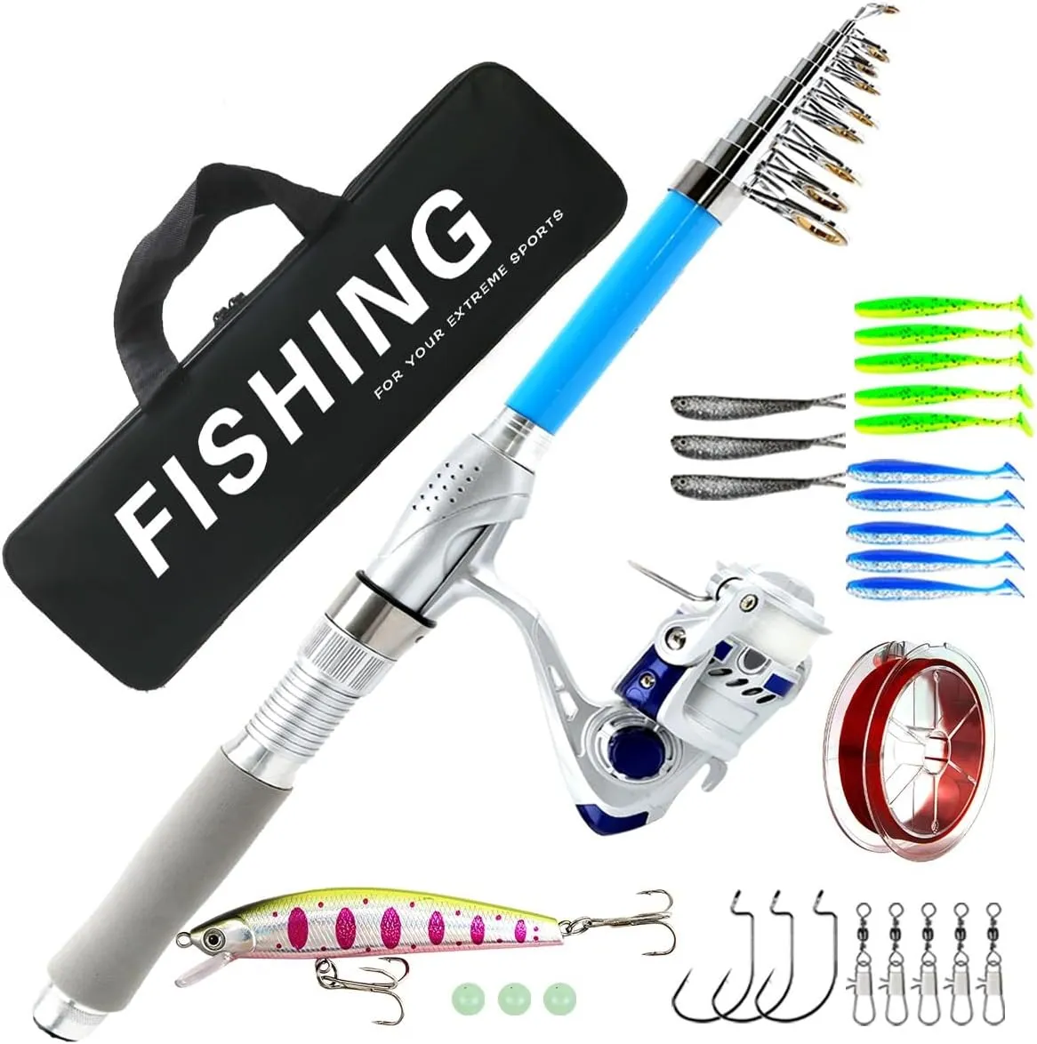 Spinning Rod and Reel Combo，Carbon Fiber Telescopic Fishing Rod and Wheel Set, Fishing Rod Set Suitable for Beginners and Adults as a Fishing Equipment Set.