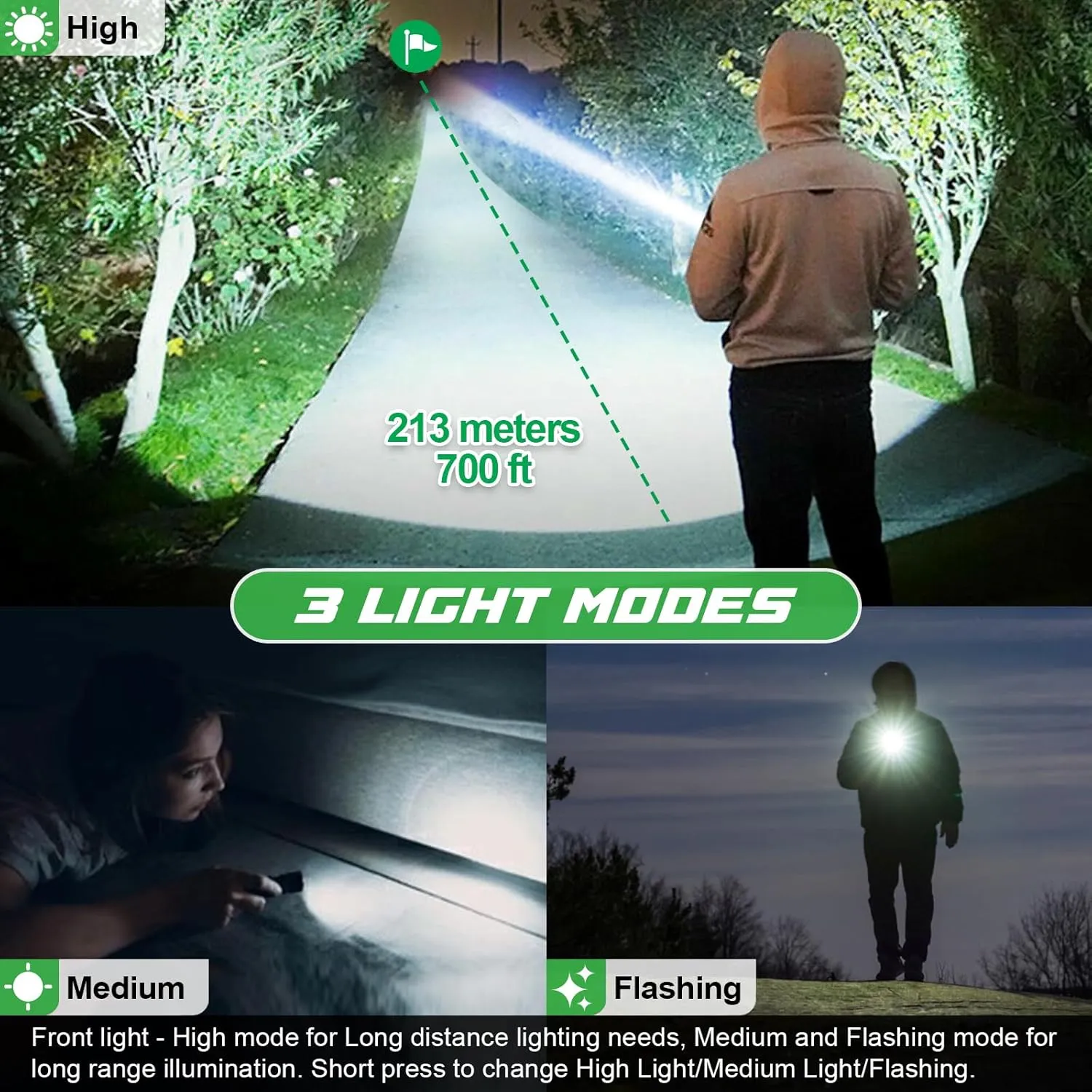 Spurtar 7 Modes Solar Flashlights with Car Safety Hammer, Seatbelt Cutter, Compass & Magnet, 2000 mAh Multi Function Tactical Flashlight, Emergency Flashlight for Car, LED Flashlight, Black