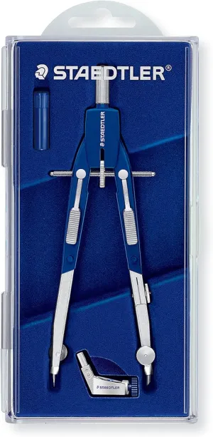 STAEDTLER Comfort Metal Quick Setting 6" Compass 2 Piece Set: Universal Adapter, Push-Button Mechanism & Extra Leads - Draws Circles up to 350mm