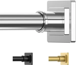 Stainless Silver Shower Curtain Rod 31-79 Inches Non-Slip Shower Rod Tension Mounted No Drill Shower Curtain Rods Spring Tension Rod Adjustable Tension Curtain Rod for Windows Bathroom