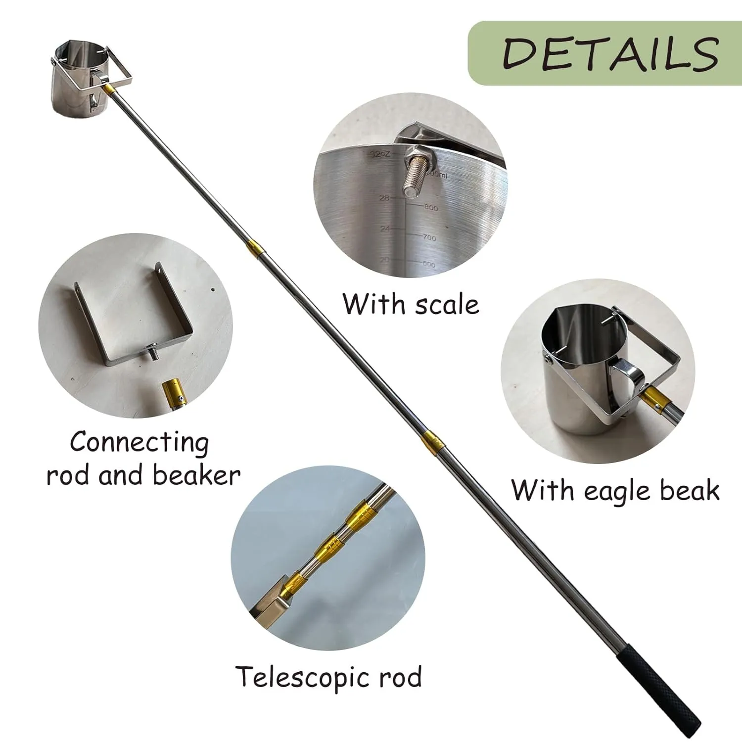 Stainless Steel Telescopic Water Sampler Set: Stainless Steel Telescopic Rods - Pendulum Sampler Ladle 900ml, Water Quality Sample(10ft)