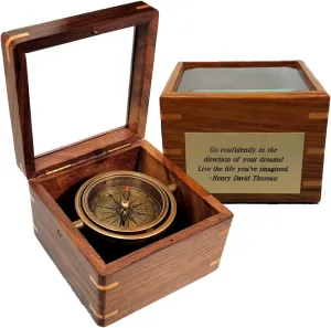 Stanley London Personalized Boxed Compass with Beveled Glass Lid | Engraved Desk Compass Gift