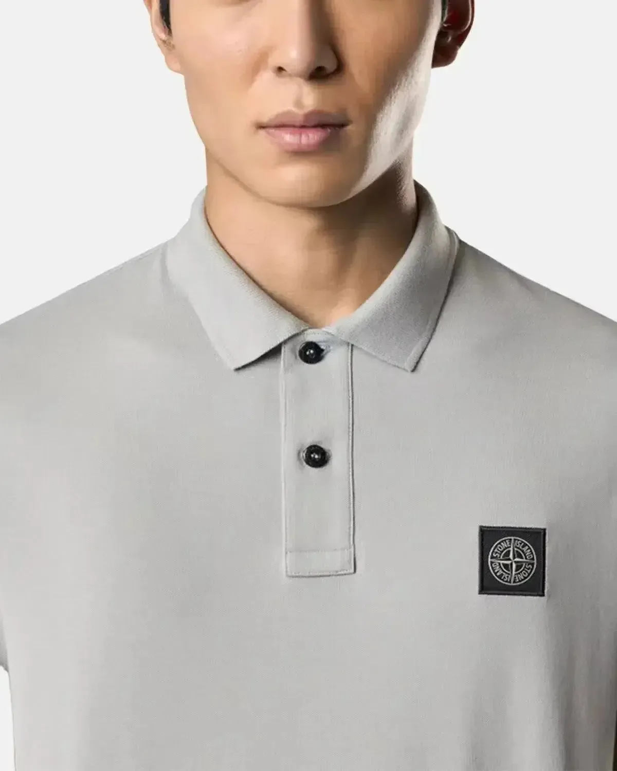 STONE ISLAND MENS 22002SC ORGANIC COTTON ELASTANE PIQUE POLO SHIRT PEARL GREY