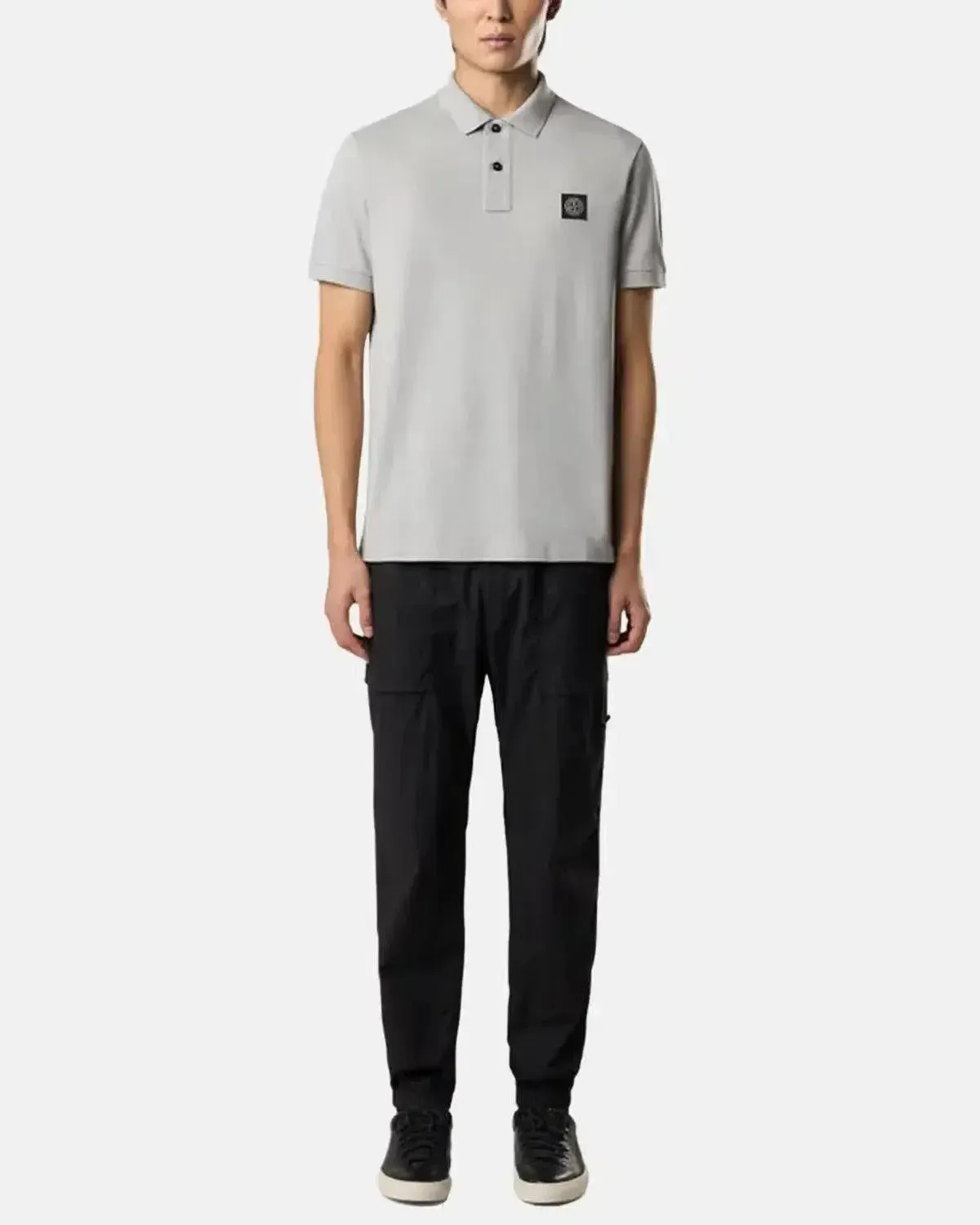 STONE ISLAND MENS 22002SC ORGANIC COTTON ELASTANE PIQUE POLO SHIRT PEARL GREY