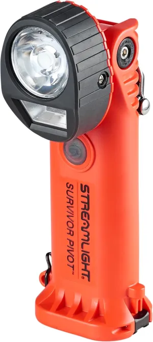 Streamlight 91804 Survivor Pivot USB 325-Lumen Right Angle Articulating Dual Beam Rechargeable Flashlight with Clip, Orange