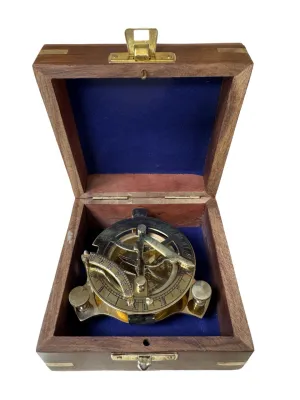 Sundial Compass Solid Brass Sun Dial 3'' with Rosewood Case