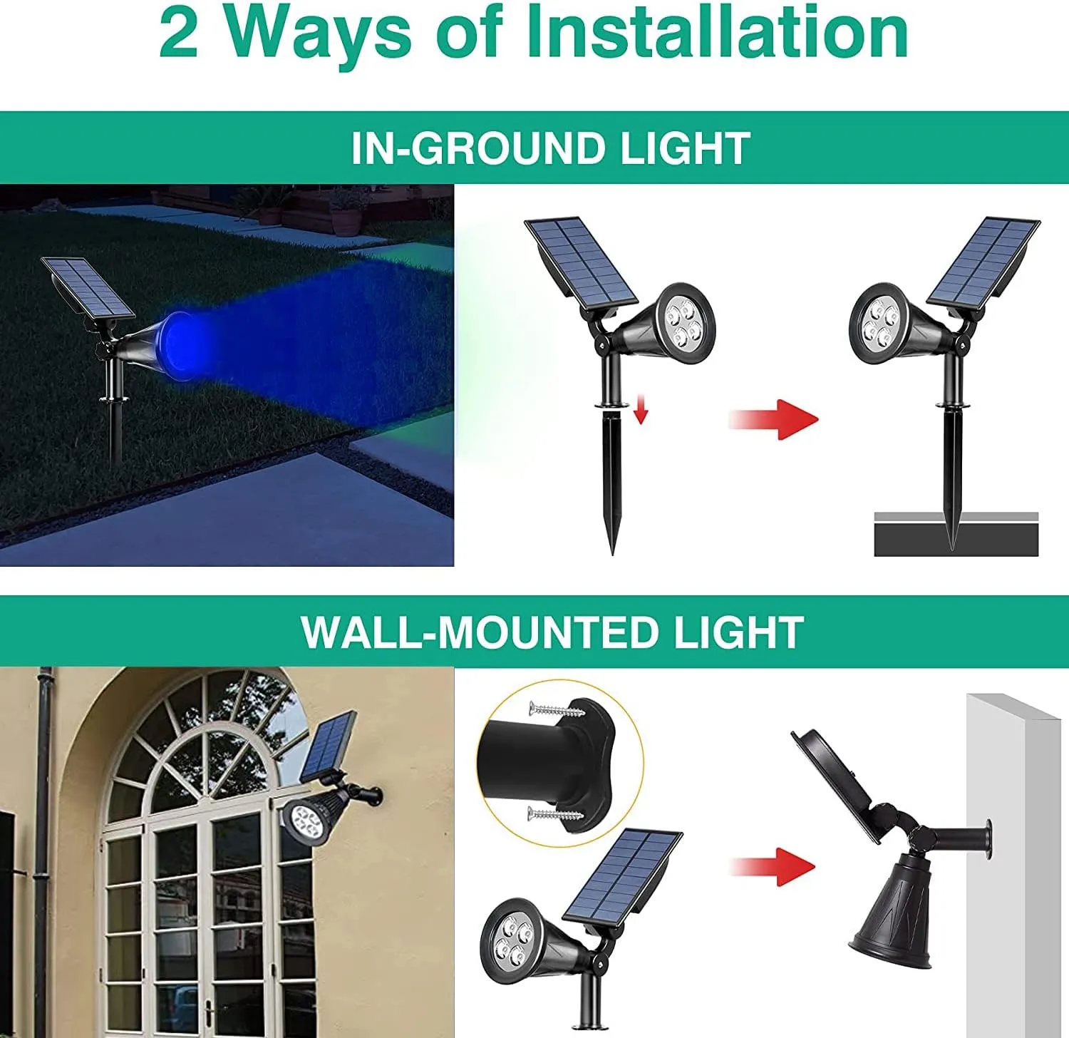 T-SUNUS Solar Landscape Spotlights IP65 Waterproof Blue Lights Outside Auto On/Off Yard Lighting 2 Modes for Halloween Christmas Outdoor Tree Driveway Garden Flag Pond Pool Statue Backyard 4-Pack