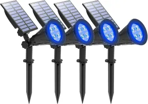 T-SUNUS Solar Landscape Spotlights IP65 Waterproof Blue Lights Outside Auto On/Off Yard Lighting 2 Modes for Halloween Christmas Outdoor Tree Driveway Garden Flag Pond Pool Statue Backyard 4-Pack