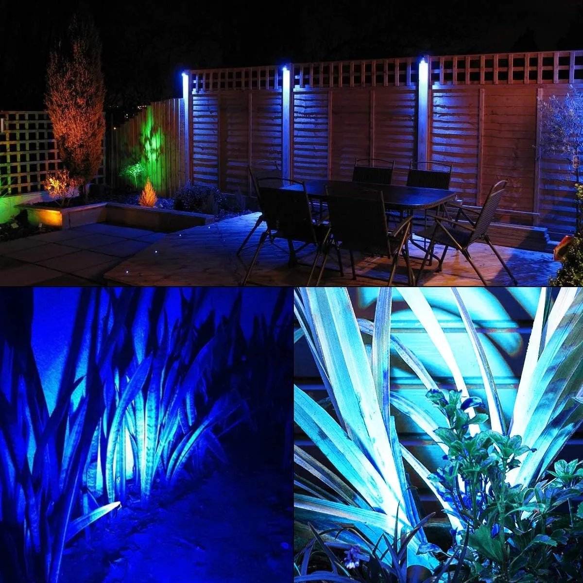 T-SUNUS Solar Landscape Spotlights IP65 Waterproof Blue Lights Outside Auto On/Off Yard Lighting 2 Modes for Halloween Christmas Outdoor Tree Driveway Garden Flag Pond Pool Statue Backyard 4-Pack