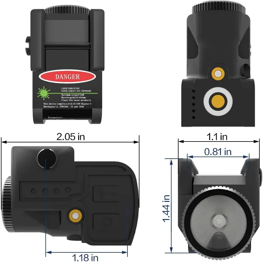 Tactical Sub Compact Picatinny Rail Mount Laser Sight with Flashlight Light Integrated Combo, Built-in Magnetic Touch Rechargeable Battery Accessory (Green L107)
