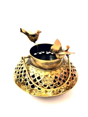 Tea Light Holder Hanging Lantern With Two Birds Sitting On Top By Tamrapatra