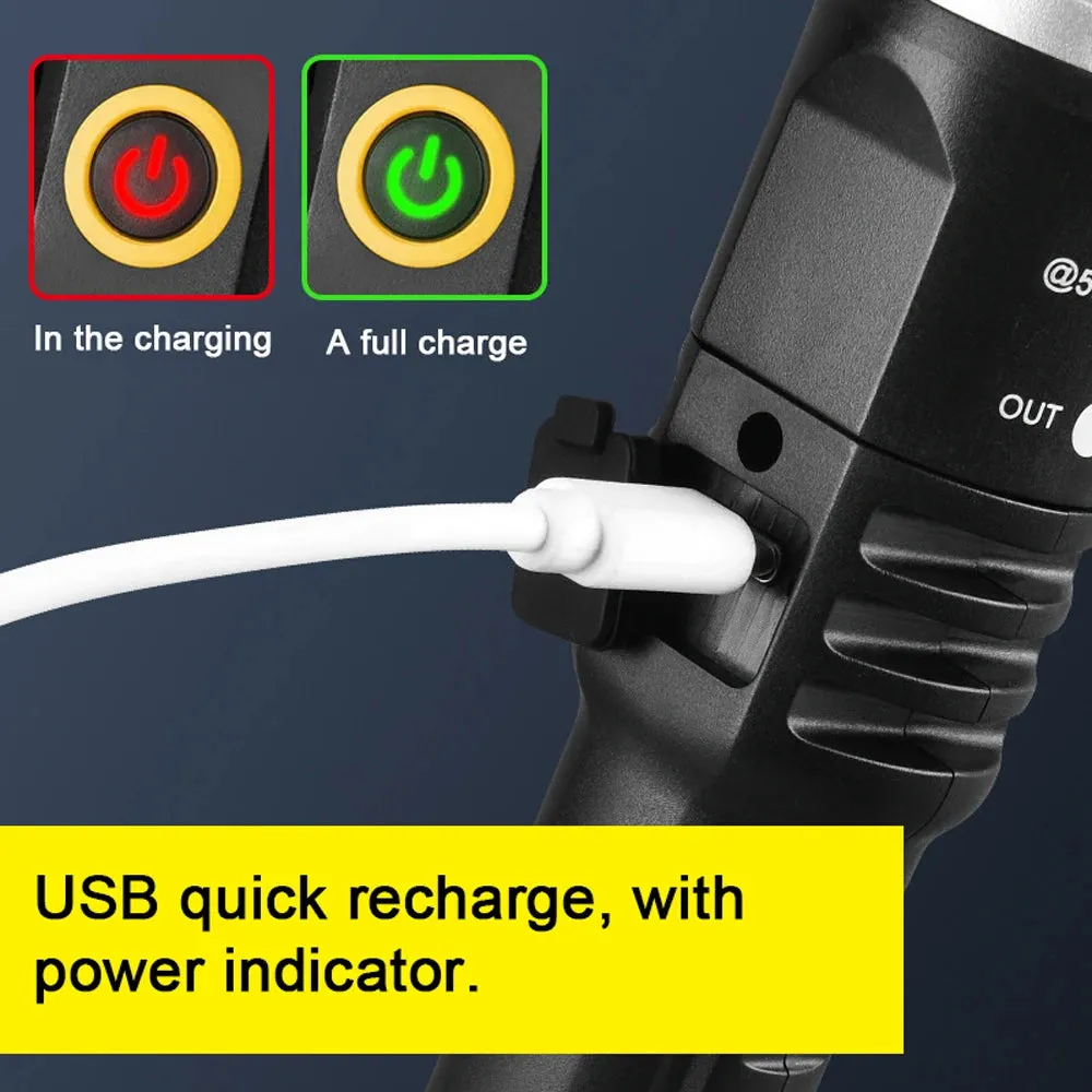 Telescopic Dual Light Source Flashlight: Portable and USB Rechargeable