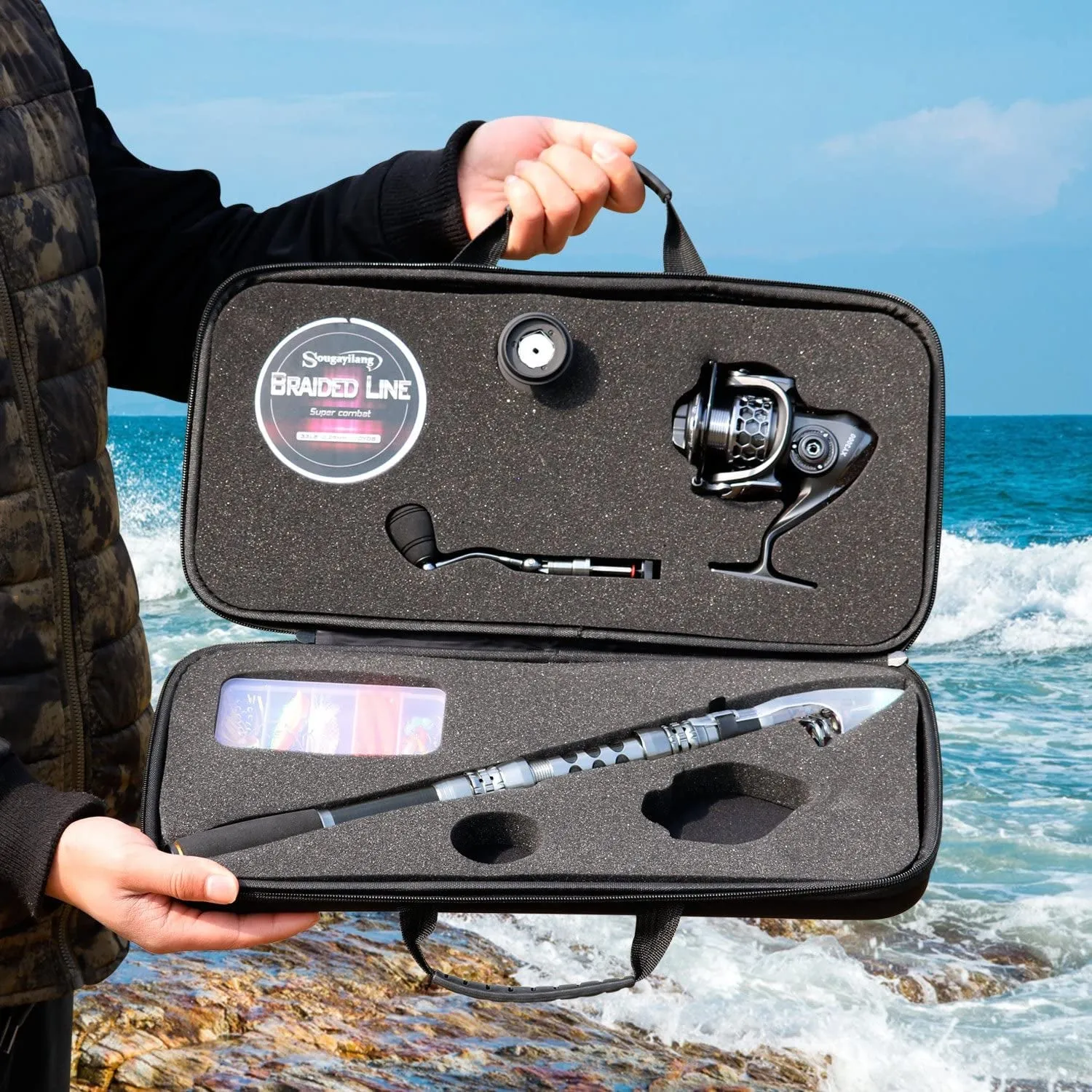 Telescopic Fishing Rod Combo with Spinning Reel & Carrier Bag