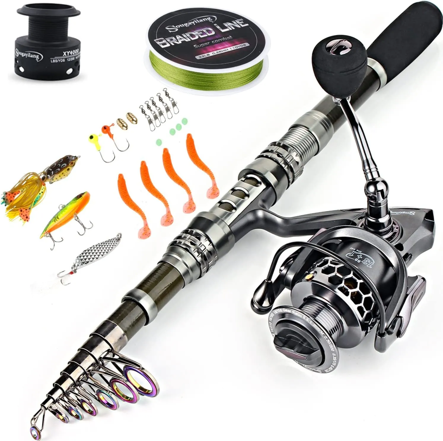 Telescopic Fishing Rod Combo with Spinning Reel & Carrier Bag