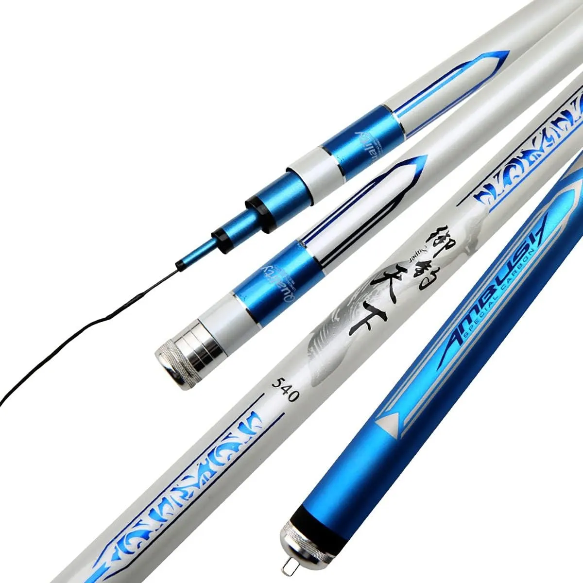 Telescopic Fishing Rods Carbon Fishing Rod 2.7-7.2 M Ultra-Light Super Hard 28 Tone Fishing Rod Fishing Tackle (Color : Blue White, Size : 5.7m)