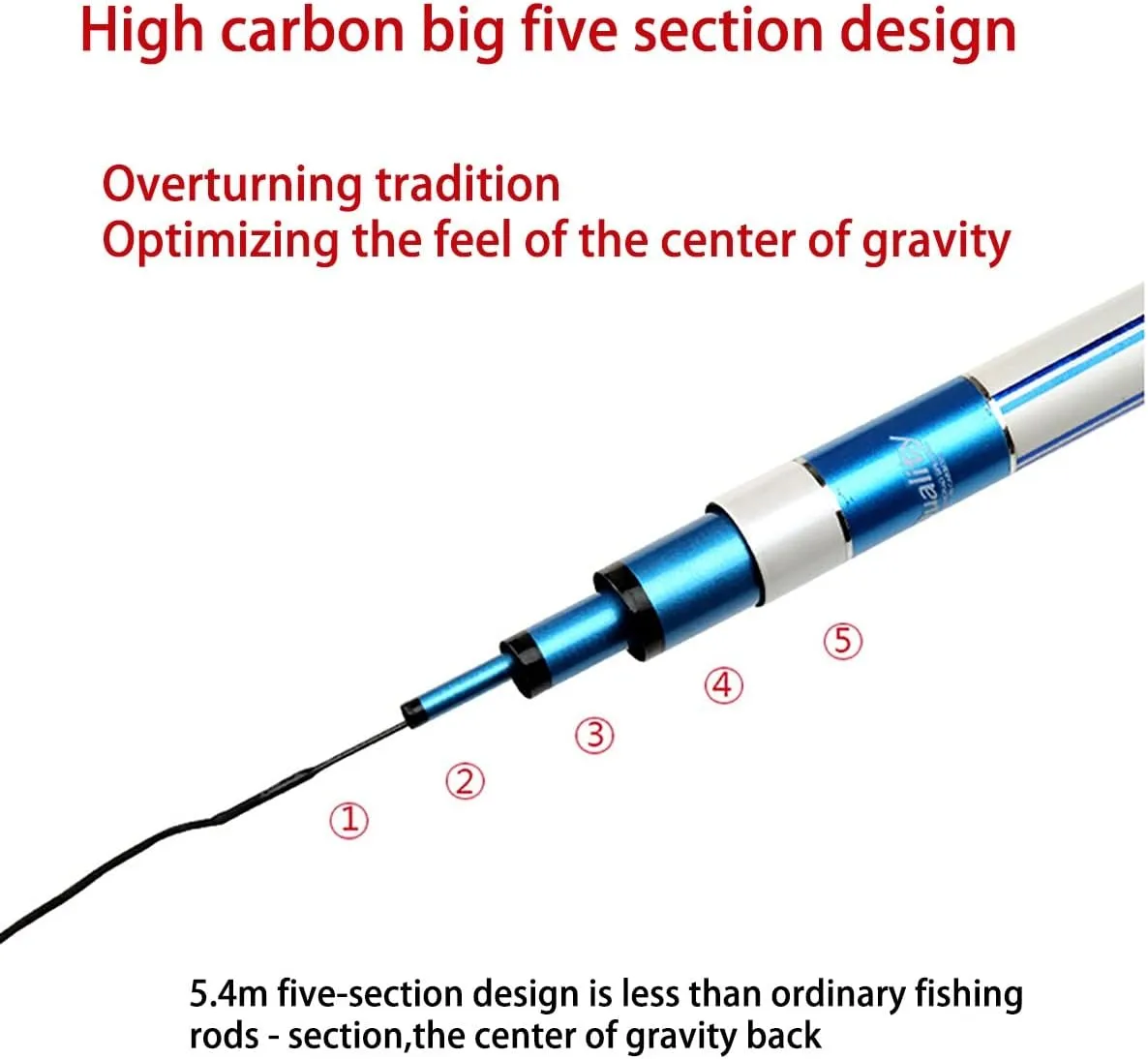Telescopic Fishing Rods Carbon Fishing Rod 2.7-7.2 M Ultra-Light Super Hard 28 Tone Fishing Rod Fishing Tackle (Color : Blue White, Size : 5.7m)