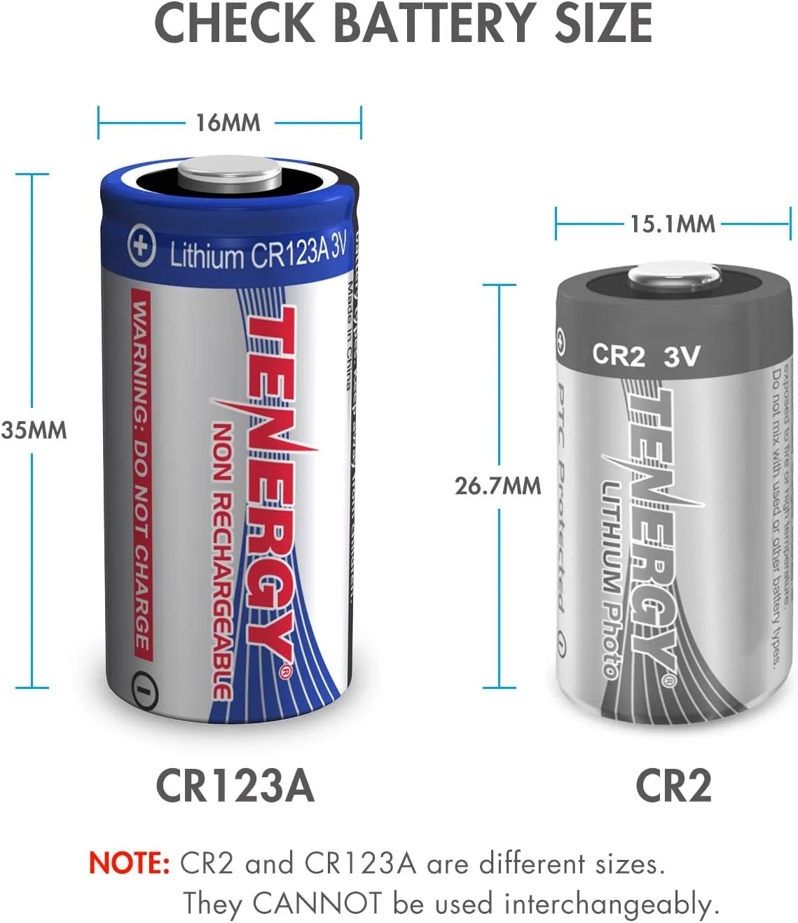 Tenergy 3V CR123A Lithium Battery, High Permance 1500mAh CR123A Cell Batteries PTC Protected Cameras, Flashlight Replacement CR123A Batteries, 12 Pack (Non-Rechargeable)