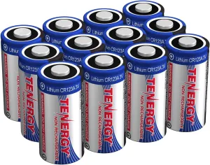Tenergy 3V CR123A Lithium Battery, High Permance 1500mAh CR123A Cell Batteries PTC Protected Cameras, Flashlight Replacement CR123A Batteries, 12 Pack (Non-Rechargeable)