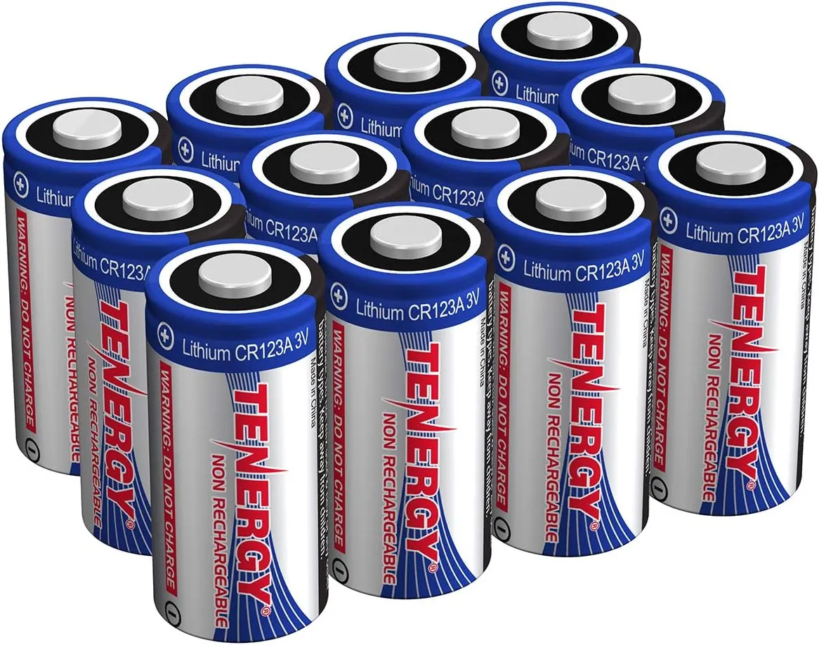 Tenergy 3V CR123A Lithium Battery, High Permance 1500mAh CR123A Cell Batteries PTC Protected Cameras, Flashlight Replacement CR123A Batteries, 12 Pack (Non-Rechargeable)