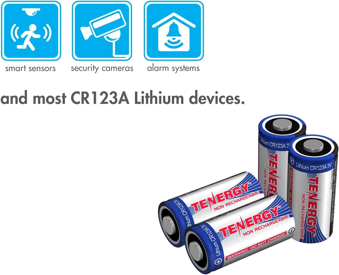 Tenergy 3V CR123A Lithium Battery, High Permance 1500mAh CR123A Cell Batteries PTC Protected Cameras, Flashlight Replacement CR123A Batteries, 12 Pack (Non-Rechargeable)