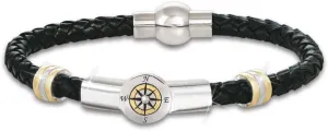 The Danbury Mint Grandson Leather Bracelet - Genuine Woven Leather - Genuine Diamond - Stainless Steel - Great Gift for Grandson, #5702-0018