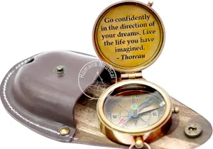 Thoreau's Go Confidently Engraved Graduation Gift for him, Camping Compass with Leather Pouch Boating Hiking Religious Gifts, Missionary Gifts Keepsake. Confirmation Gift Direction Compass